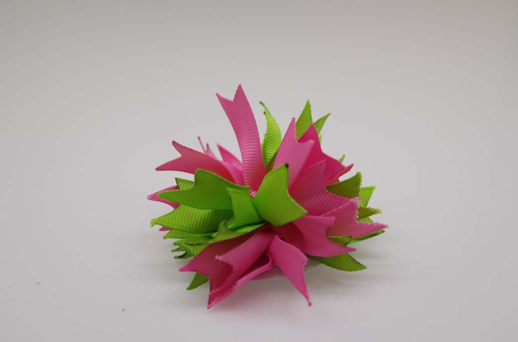 Small spike puff hair Bow with colors  Hot Pink, Apple Green